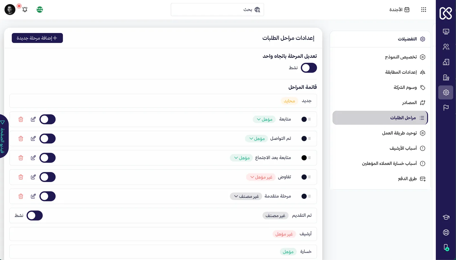 مراحل الصفقات في CRM كوردز